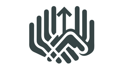 Obraz premium Stylized graphic icon of two hands shaking with an upward arrow, symbolizing business partnership, collaboration, and growth concept.
