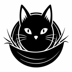 Cat Nest a simple vector clean black silhouette design white background