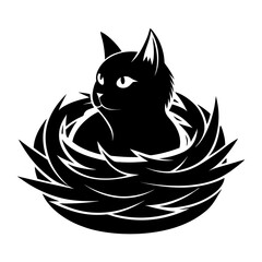 Cat Nest a simple vector clean black silhouette design white background