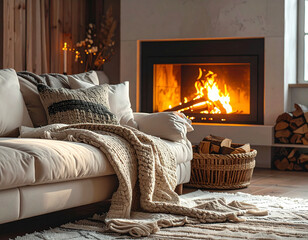 Warm Living Room Scene in Winter Night