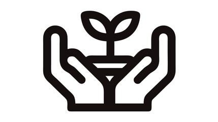 Hands holding a growing plant sprout icon, symbolizing nature care, growth, sustainability, and environmental protection