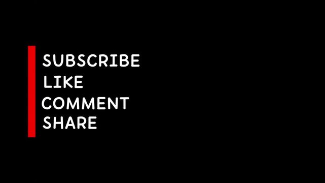 Red and white Minimalist subscribe comment like share on black background or transparent background. 4K Video