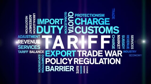 Tariff animated word cloud-text design animation tag kinetic typography seamless loop.