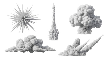 Isolated eruption elements, bursts, dust clouds, flame plumes, rocket trails, vector shapes © Radovan