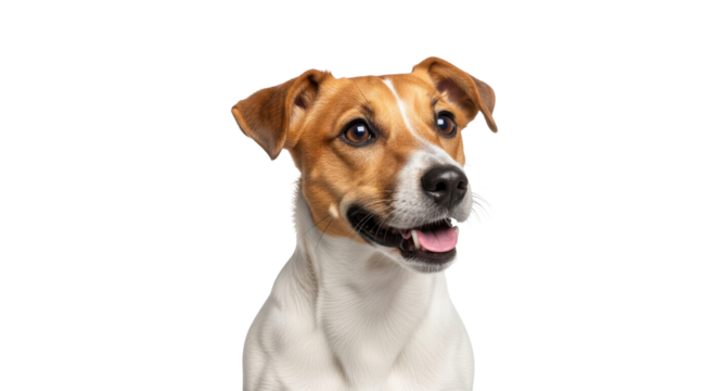 Isolated Jack Russell Terrier dog portrait looking at camera with happy expression indoors
