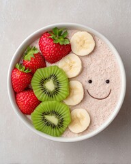 Healthy Snack for Children Colorful Breakfast Bowl with Fruits and Smoothie Face for Healthy Eating Inspiration Colorful Children Food Ideas