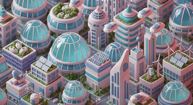 Isometric View of a Futuristic Eco City. - Powered by Adobe