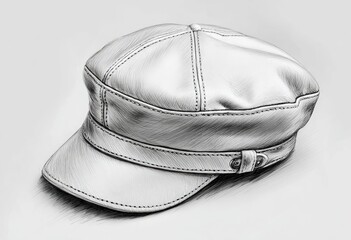 Detailed grayscale illustration of a women's newsboy cap