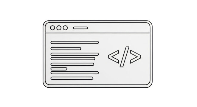 Isolated computer code outline depicts programming language with code development icon