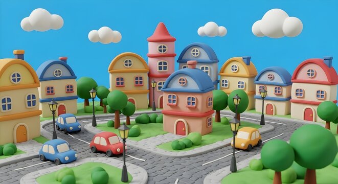 Miniature 3D Cartoon City Landscape.