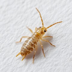 Close-up image of a tiny insect with antennae and six legs
