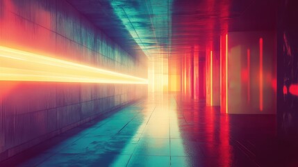 Abstract glowing neon light tunnel with speed