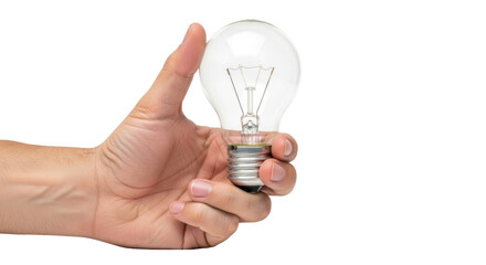 Isolated human hand holding a light bulb, idea concept for problem solving solutions