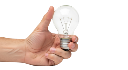 Isolated human hand holding a light bulb, idea concept for problem solving solutions