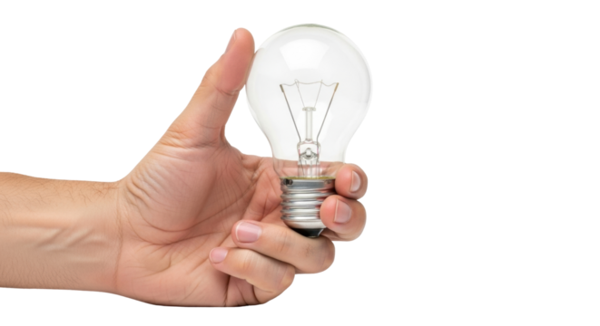 Isolated human hand holding a light bulb, idea concept for problem solving solutions