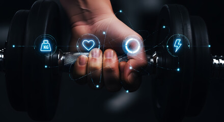 Gym workout macro with futuristic sport UI overlay using icons