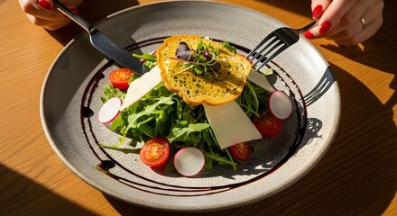 Person Enjoying a Fresh Gourmet Salad for Lunch.