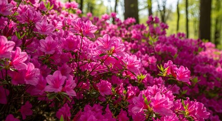 Vibrant Pink Azalea Bush in a Spring Garden.
