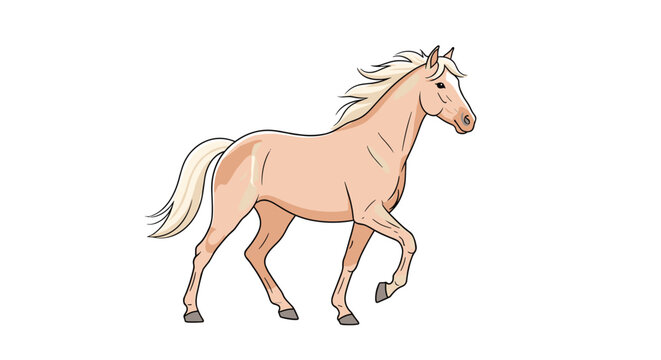 A beautiful palomino horse walking gracefully in a pasture.