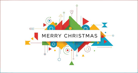Merry christmas greeting card with geometric shapes design