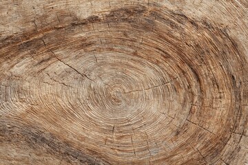 Naklejka premium Close-up of a tree trunk's cross-section, showing growth rings