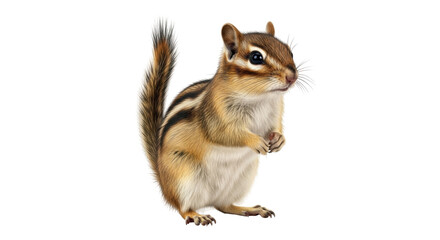 Fototapeta premium Isolated cute chipmunk standing upright, a small rodent with brown fur and striped back