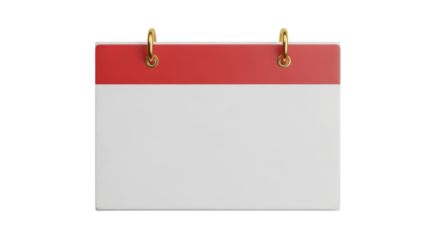 Isolated calendar icon with golden binder rings and red title header page block rendering