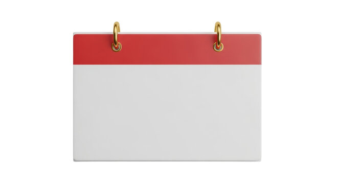 Isolated calendar icon with golden binder rings and red title header page block rendering