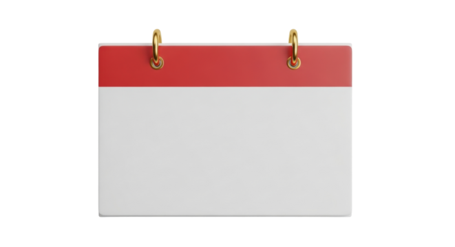 Isolated calendar icon with golden binder rings and red title header page block rendering
