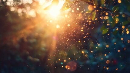 Fototapeta premium Warm sunlight filtering through foliage creating bokeh