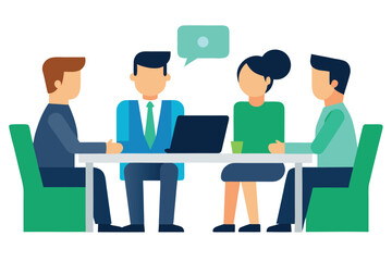 Flat vector illustration of four business people in a meeting setting