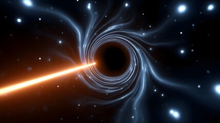 Obraz premium Stunning image showcasing the powerful cosmic energy beam emerging from the gravitational abyss of a swirling, luminous black hole in the depths of the universe.