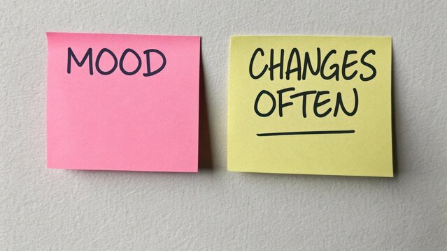 Sticky notes with the words Mood and Change Often displayed - Powered by Adobe