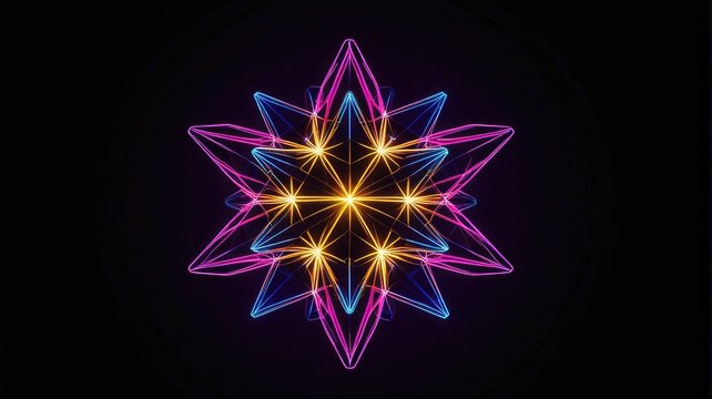 Glowing geometric star pattern abstract design digital art