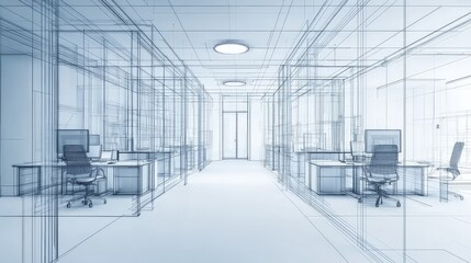 Blueprint project planning an empty modern office interior