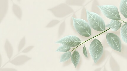 Fototapeta premium Lush, verdant leaves in shades of green with a soft, minimalist background creating a calming, serene atmosphere
