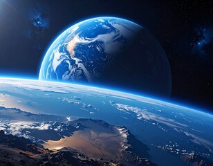 Obraz premium Earth From Space, Stunning View, Planets, Universe, Exploration.