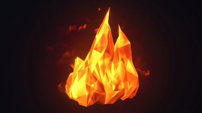 Abstract low poly fire flame glowing orange