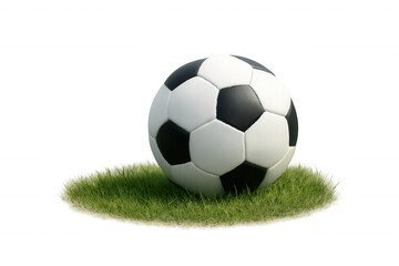 Naklejka premium Football balancing on a patch of green grass with transparent background, symbolizing sport competition and championship
