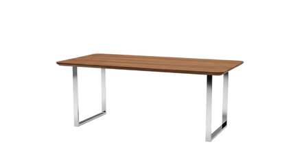 Isolated brown wood surface table with metal legs for office work, minimalist interior