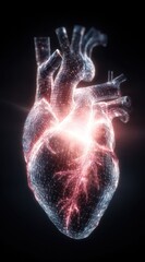 Digital heart, glowing, intricate network