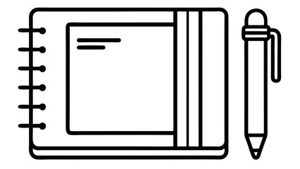 Illustration of a notebook and pen, symbolizing writing, notetaking, journaling, or creative expression in a minimalist style