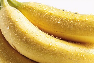 Close-up of a bunch of bananas covered in water droplets