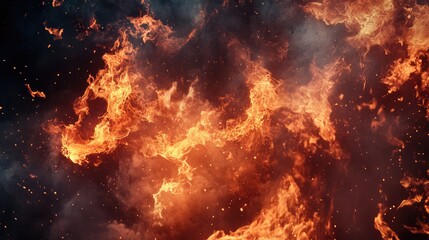 Abstract fire flames burning against dark background