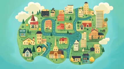 Naklejka premium City map showing buildings, roads, and neighborhoods