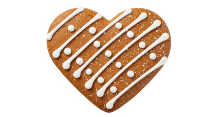 Isolated heart-shaped gingerbread cookie with icing decorations, tasty holiday treat