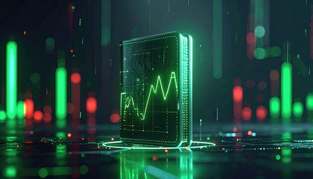 Digital Data Analysis Concept with Green and Red Lines in Futuristic Interface Abstract Background