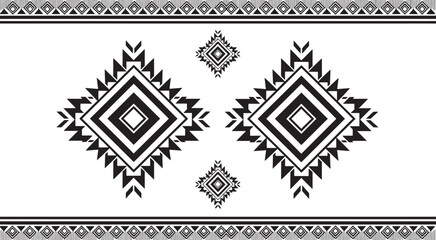 A striking black and white geometric pattern isolated on white background featuring diamond shapes and tribalinspired designs for a modern, minimalist aesthetic
