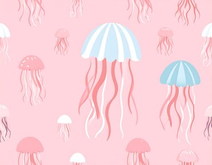 Jellyfish Pattern, Pink Background, Cute Design.
