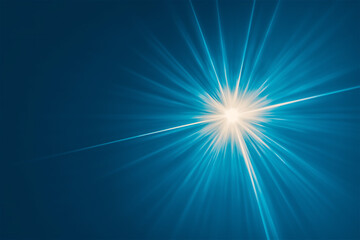 Powerful blue cosmic light burst with a sharp, intense starburst effect, creating a dynamic and ethereal visualization of celestial energy against a deep blue background.
